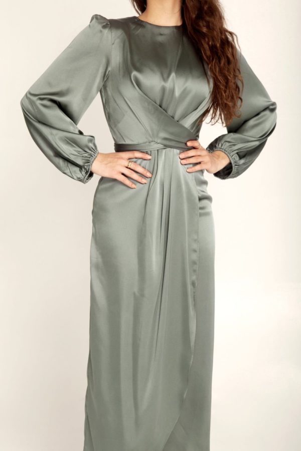 maxi satin dress with sleeves