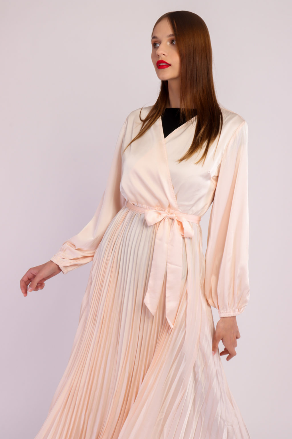 Long Sleeve Pleated Satin Maxi Dress – After Moda
