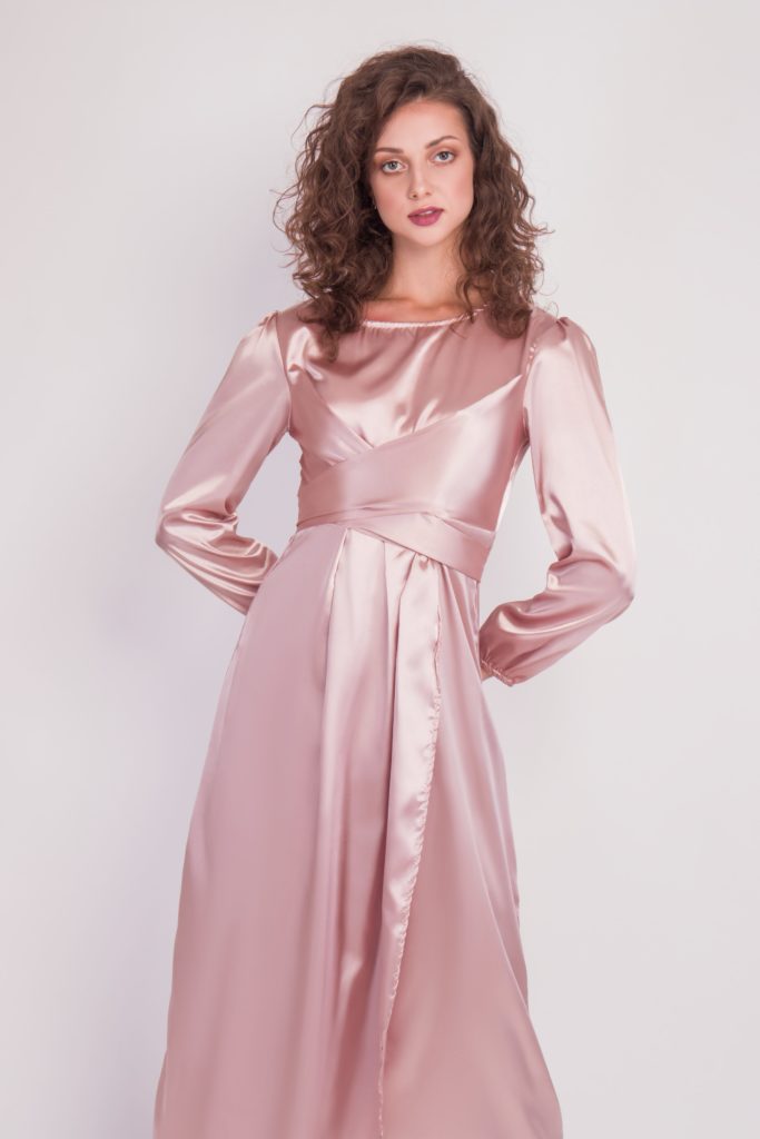 Satin Wrap Maxi Dress With Puff Sleeves After Moda 2969