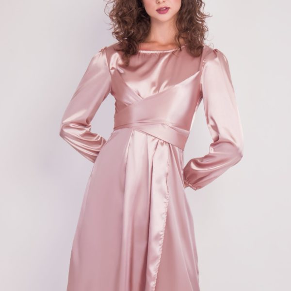 Satin Wrap Maxi Dress With Puff Sleeves After Moda 7958