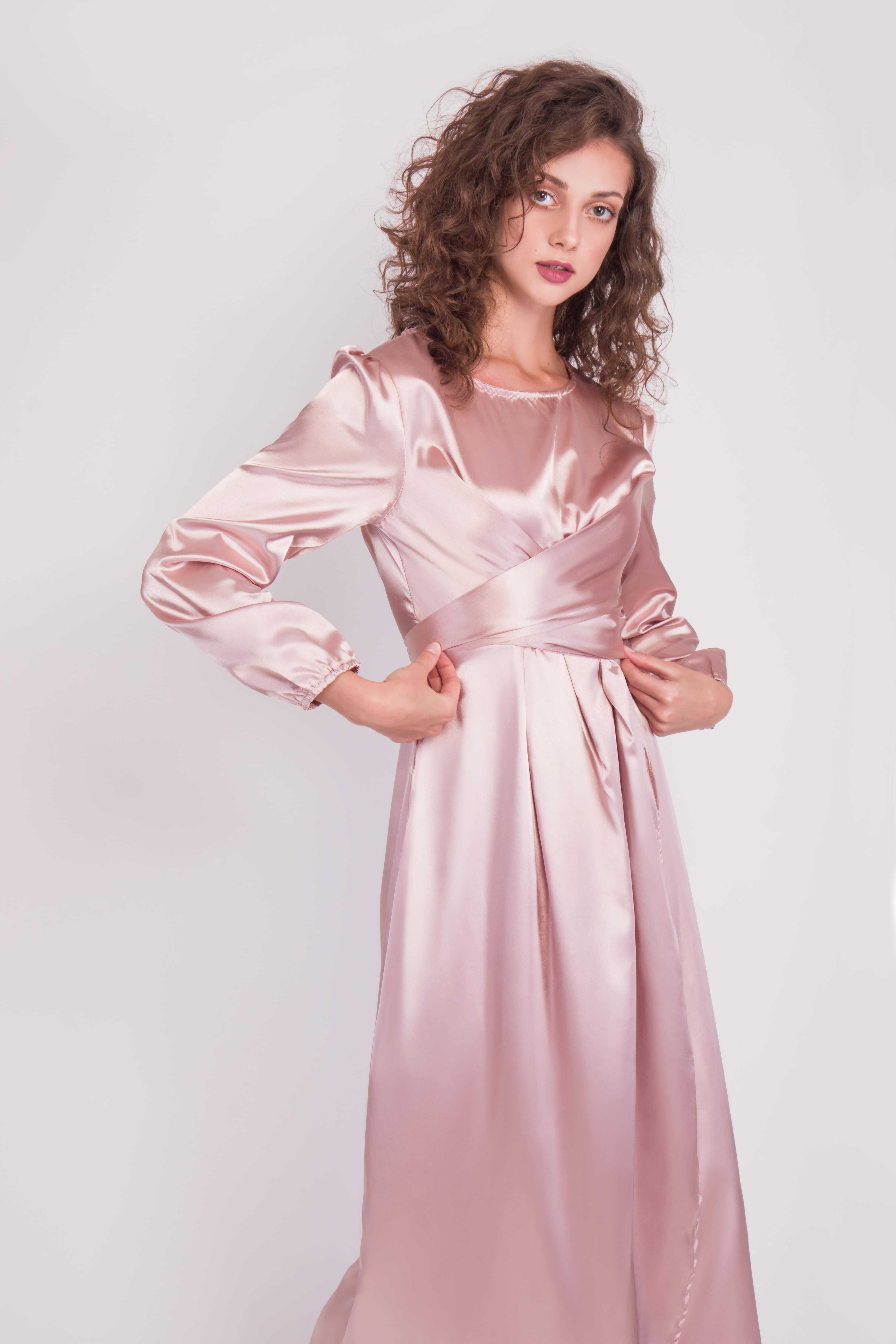 Satin Wrap Maxi Dress with Puff Sleeves | After Moda